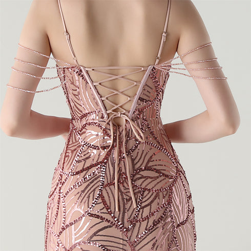 Graceful Sequin Embellished Mesh Mermaid Maxi Dress